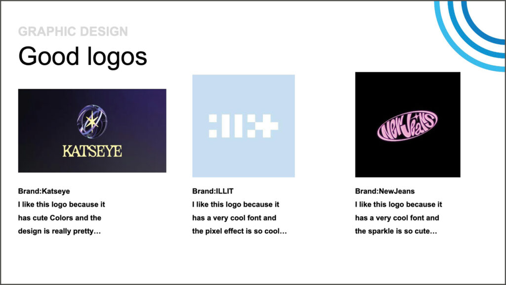 Examples of logos that the pupil liked